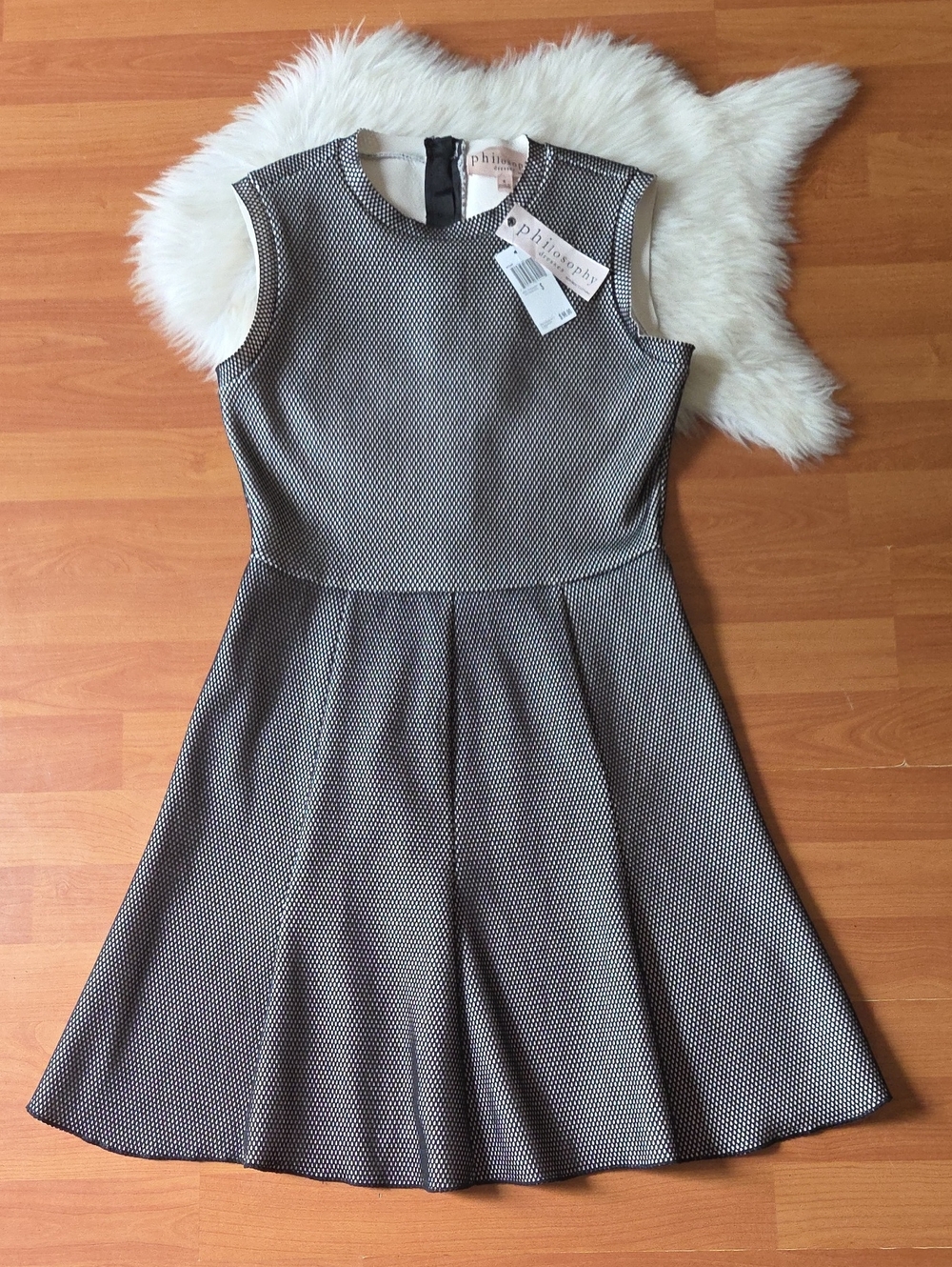 NWT Philosophy Black and White Textured Fit & Flare Dress Small